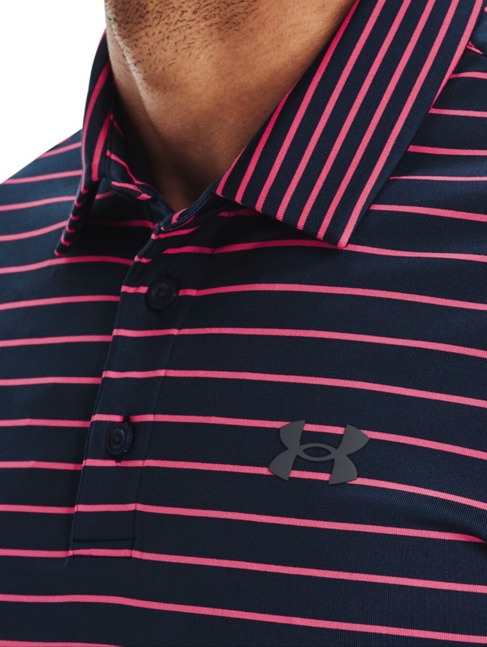 Under Armour The Playoff Polo Navy With Pink Stripes Size M